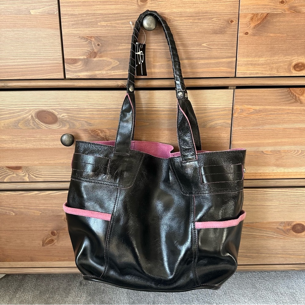 NWT - B. Makowsky Women's Black Genuine Leather Suede Shoulder Tote Bag - Picture 6 of 9